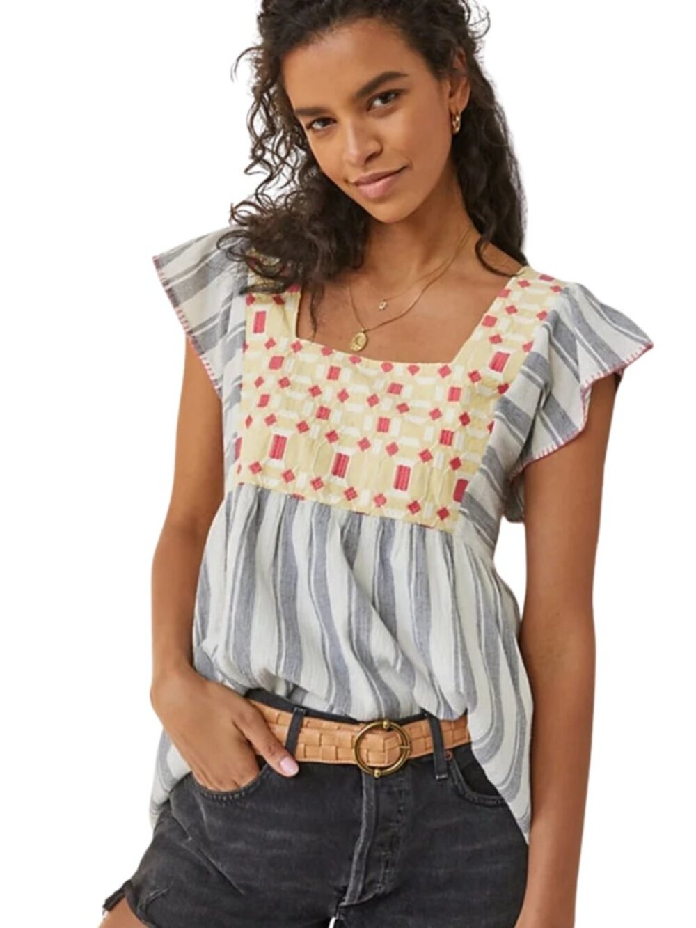 Anthropologie Forever That Girl Basel Embroidered Tunic Top Size 10 Cotton - Picture 3 of 7
